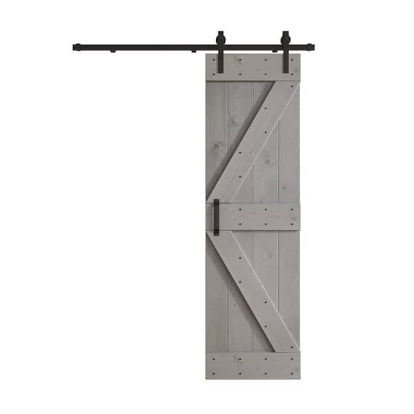 COAST SEQUOIA INC K Series 24 in. x 84 in. Light Grey DIY Knotty Pine Wood Sliding Barn Door with Hardware Kit