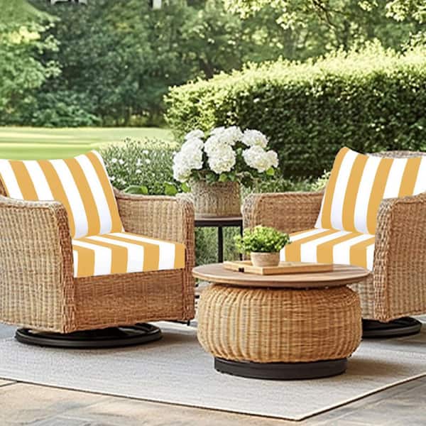 24 x 24 x 4.3 in. 4-Piece Deep Seating Outdoor Lounge Chair Cushion Weather Proof Patio Cushion Yellow White Stripes
