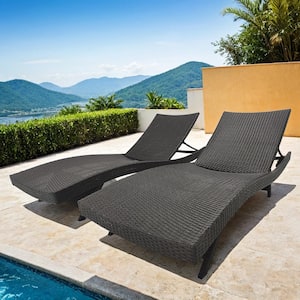 2-Piece Dark Brown Wicker Outdoor Patio Chaise Lounge Chair with 4-Position Adjustable Backrest