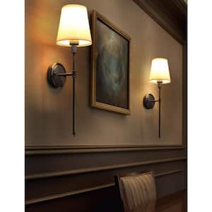 6.3 in.1-Light Black Wall Sconces with White Fabric Shade (Bulbs Not Included)