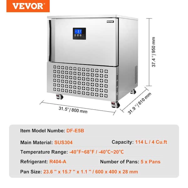 VEVOR Commercial Blast Freezer, 114 L / 4 cu. ft Blast Chiller
