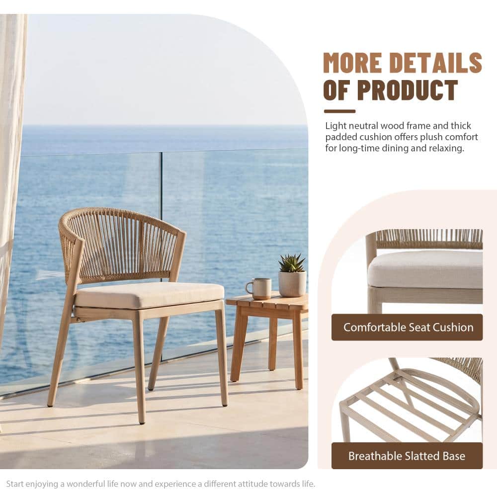 Outdoor dining set placed outdoors with a sea view.