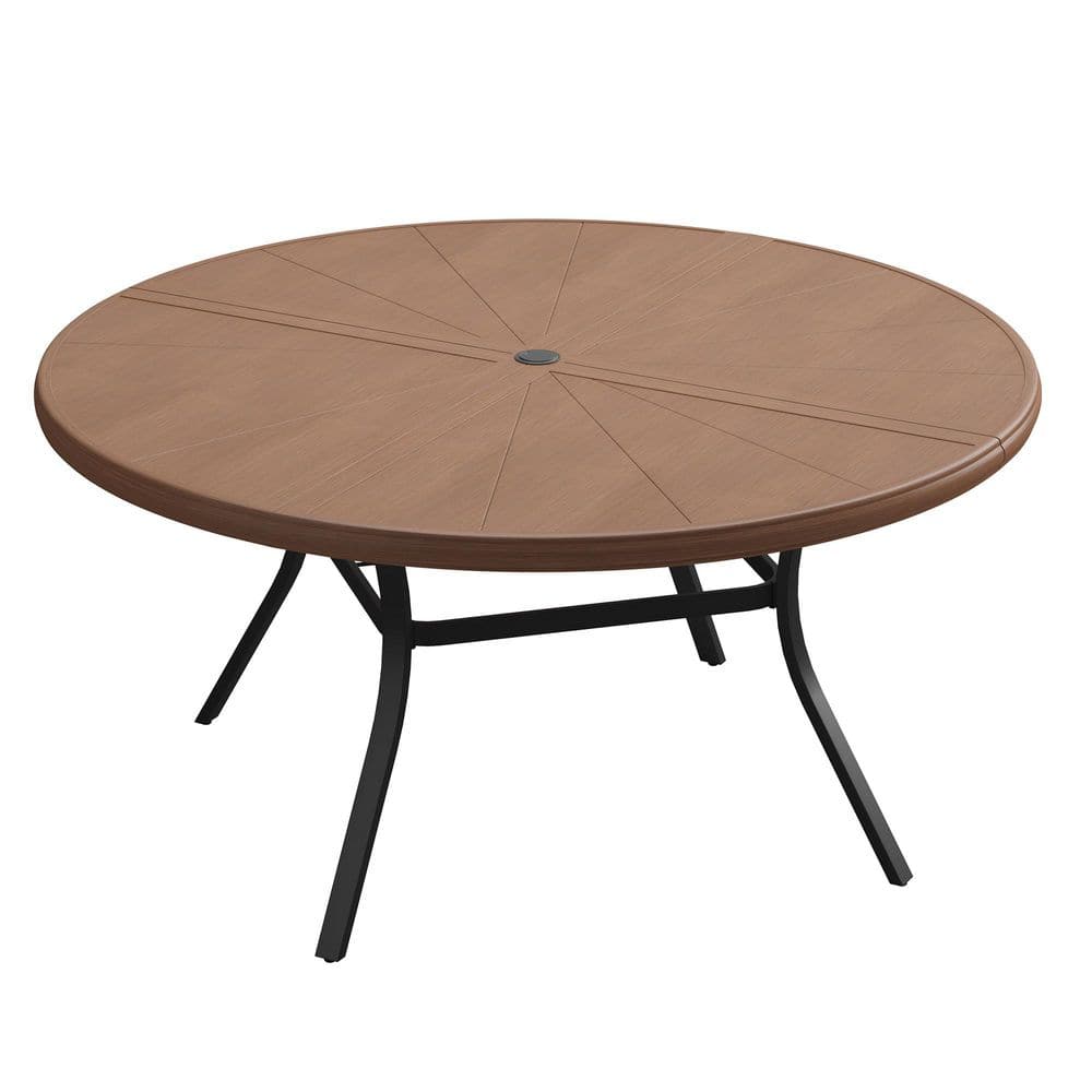 53.1 in. Walnut Round Outdoor Patio Dining Table for 8 with Umbrella Hole, All-Weather Metal Table price history on PriceWatchPro