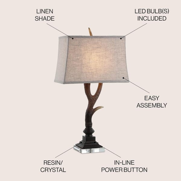 JONATHAN Y Antler 29.5 in. Rustic Resin/Crystal LED Table