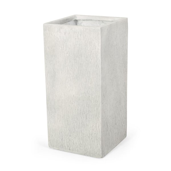 Noble House Clough 28 in. Tall Antique White Lightweight Concrete Outdoor Planter