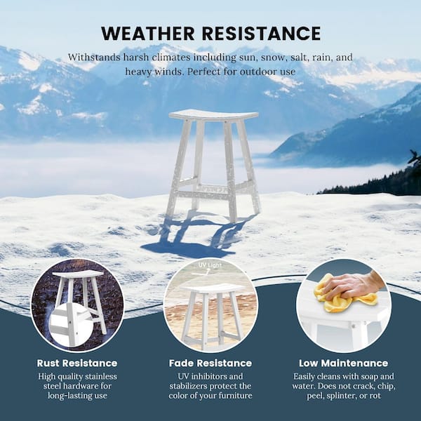 Franklin White 24 in. Poly HDPE Fade Resistant Outdoor Patio Saddle Seat Counter Height Bar Stool (Set of 2)