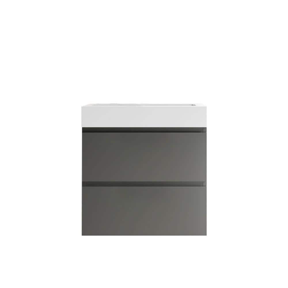 Gray 24'' Floating Wall-Mount Bathroom Vanity with White Sink