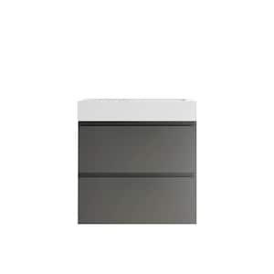 Alice 24.00 in. W x 18.10 in. D x 25.20 in. H Wall Mounting Bath Vanity in Gray with White Top