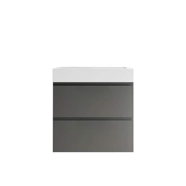 Alice 24.00 in. W x 18.10 in. D x 25.20 in. H Wall Mounting Bath Vanity in Gray with White Top