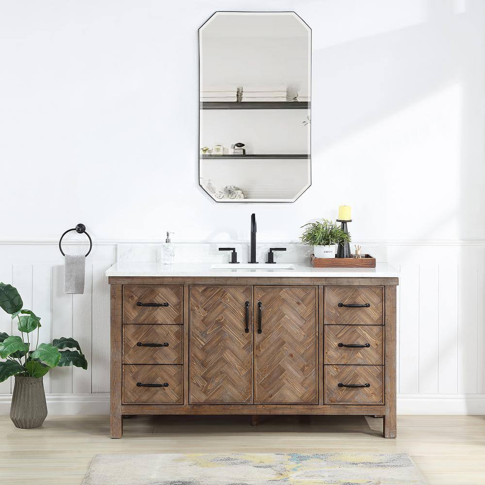 Javier 60 in. W x 22 in. D x 33.9 in. H Single Sink Bath Vanity in Gray with White Grain Composite Stone Top and Mirror price history on PriceWatchPro