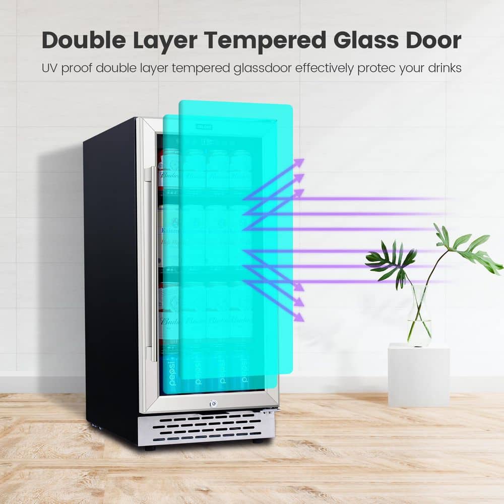 15-Inch Stainless Steel Single Zone Beverage Cooler with Glass Door