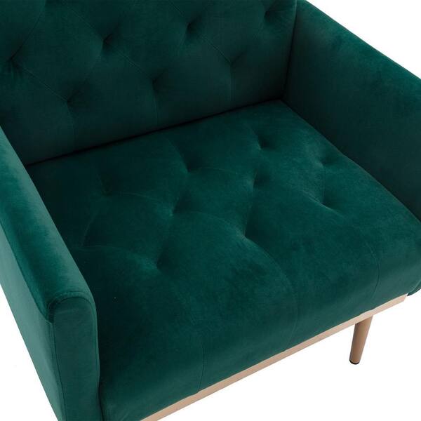 Unbranded Green Velvet Single Accent Chair with Rose Golden Metal Legs (Set of 1)