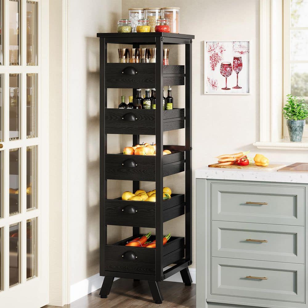 BYBLIGHT Keenyah Black 5-Shelf Wood 11.81 in. W x 44.88 in. H Bakers ...