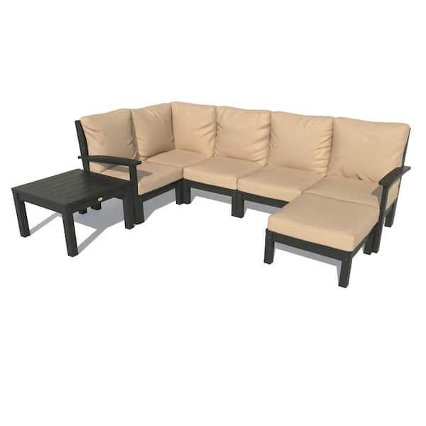 Highwood Bespoke Deep Seating 7-Piece Plastic Outdoor Sectional Set with Ottoman and Side Table and with Cushions