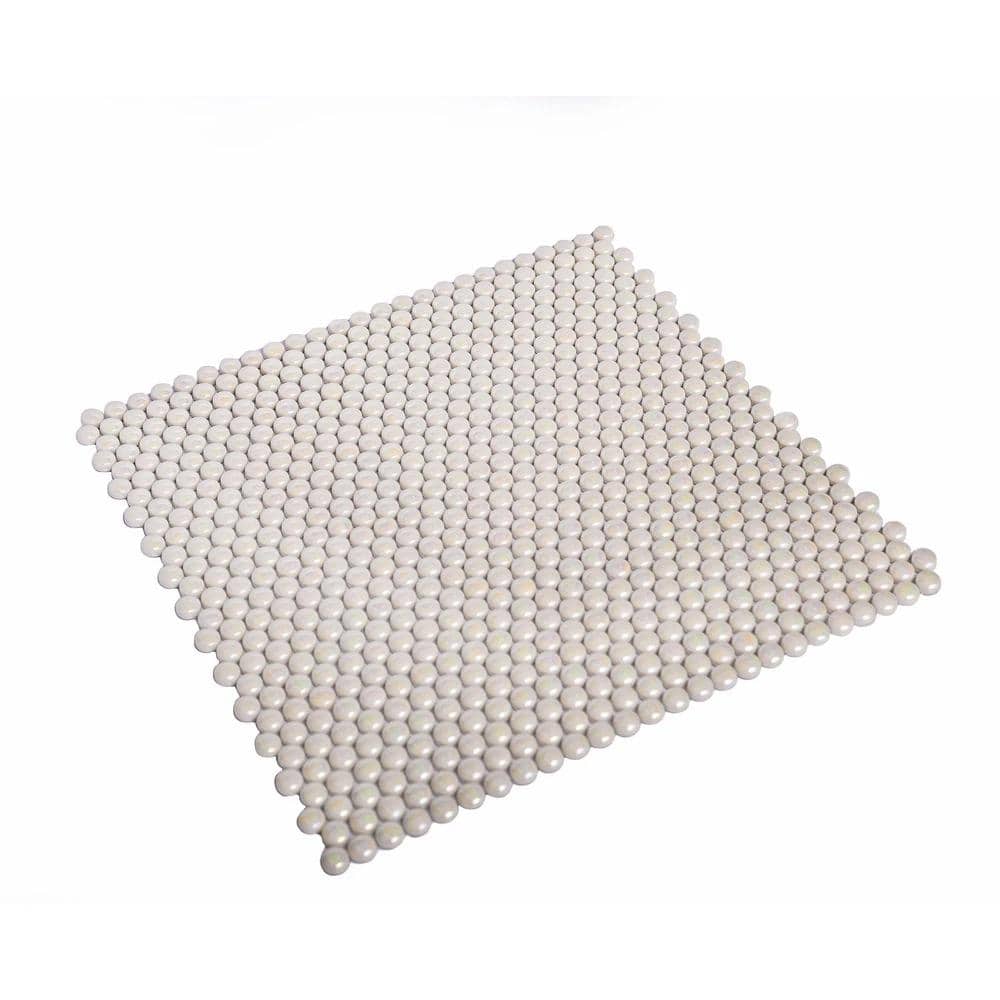 12.8" x 12.5" White Iridescent Glass Mosaic Tile