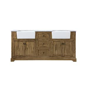 Timeless Home 72 in. W x 22 in. D x 34.75 in. H Double Bathroom Vanity Side Cabinet in Driftwood with White Marble Top