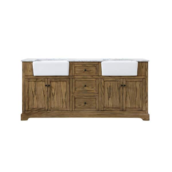 Unbranded Timeless Home 72 in. W x 22 in. D x 34.75 in. H Double Bathroom Vanity Side Cabinet in Driftwood with White Marble Top