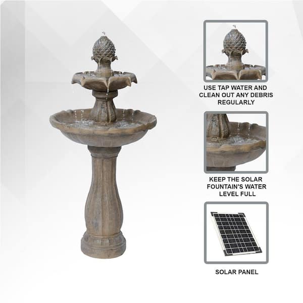 XBRAND Fiberglass/Resin 2-Tier Solar Water Fountain ALLAM8383BE