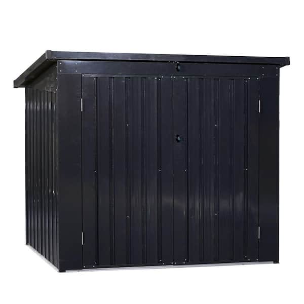 IMAGACFUN Outdoor Garbage Can Storage Shed 5 ft. W x 4.5 ft. D Metal Shed for 2 Trash Cans Black (22.5 sq. ft. )
