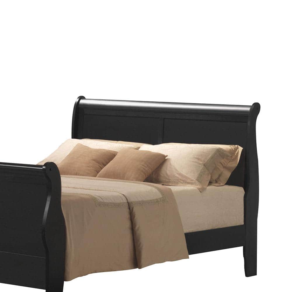 Elegant Queen-Sized Sleigh Bed with 6-Drawer Storage in Black Wood