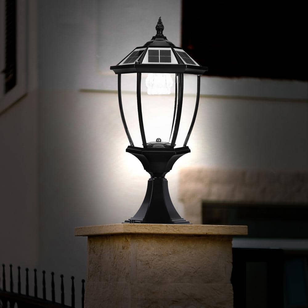 Black Aluminum Solar Post Light with Clear Glass