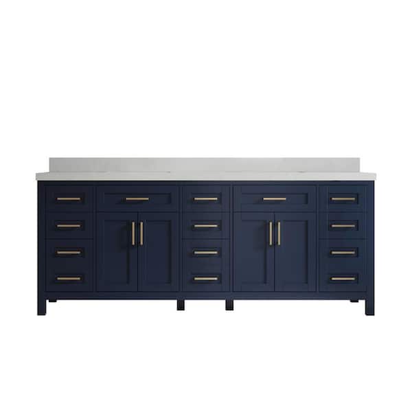 Willow Collections Cambridge 84 in. W x 22 in. D x 36 in. H Double Sink Bath Vanity in Hale Navy Blue with 2 in. Carrara Quartz Top