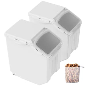 Ingredient Storage Bin Set, 2 x 15 L with Measuring Cups, Casters and Airtight Lid, for Pet Food or Kitchen, 2-Piece, PP