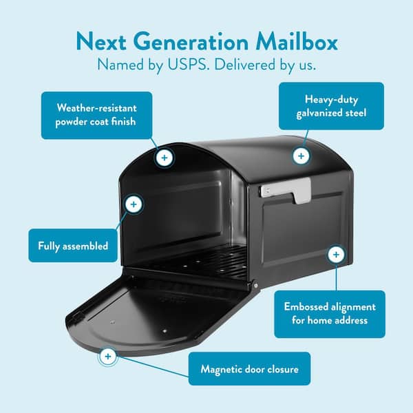 Centennial Black, Extra Large, Steel, Post Mount Mailbox with Premium Silver Handle and Flag