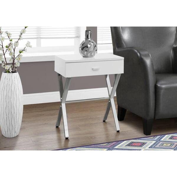 White Accent Table with Chrome Metal HD3262 The Home Depot