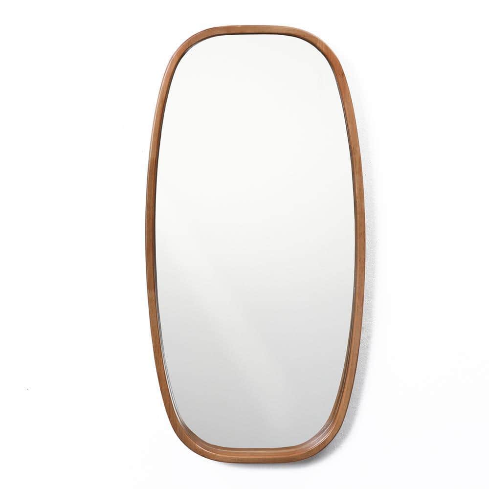 Natural Rubberwood Frame Rounded Rectangle Wall Mirror