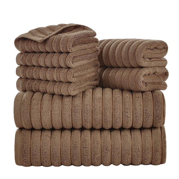 8 Piece Oversized Brown Cotton Bath Towel Set, Ultra Soft, Highly Absorbent Towels