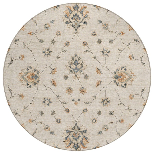 Chantille Machine Washable Indoor/Outdoor Abstract ACN3076 Ivory 8 ft. x 8 ft. Round Rug
