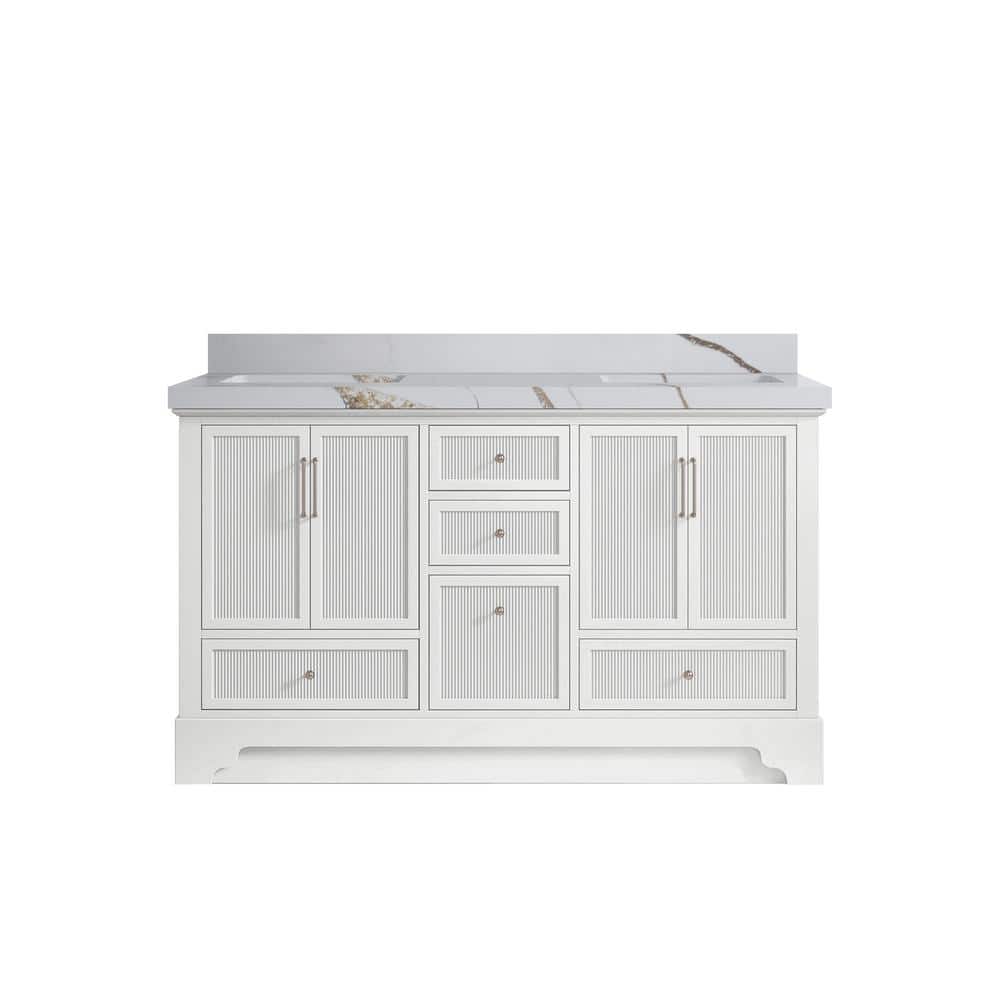 "Alys 60 in. W x 22 in. D x 36 in. H Double Sink Bath Vanity in White with 2"" Calacatta Gold Quartz Top" price history on PriceWatchPro