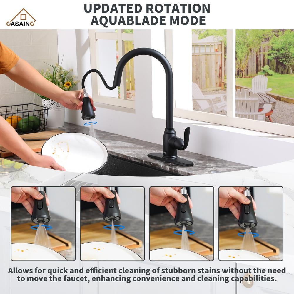 Matte Black Stainless Steel Pull-Down Kitchen Faucet with Spray