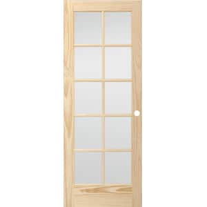 30 in. x 80 in. French Unfinished Pine Solid Core Wood 10-Lite Interior Door Slab with Bore