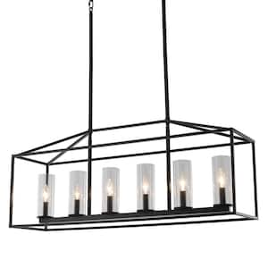 6-Light Black Geometric Linear Island Chandelier for Dinning Room with No Bulbs Included