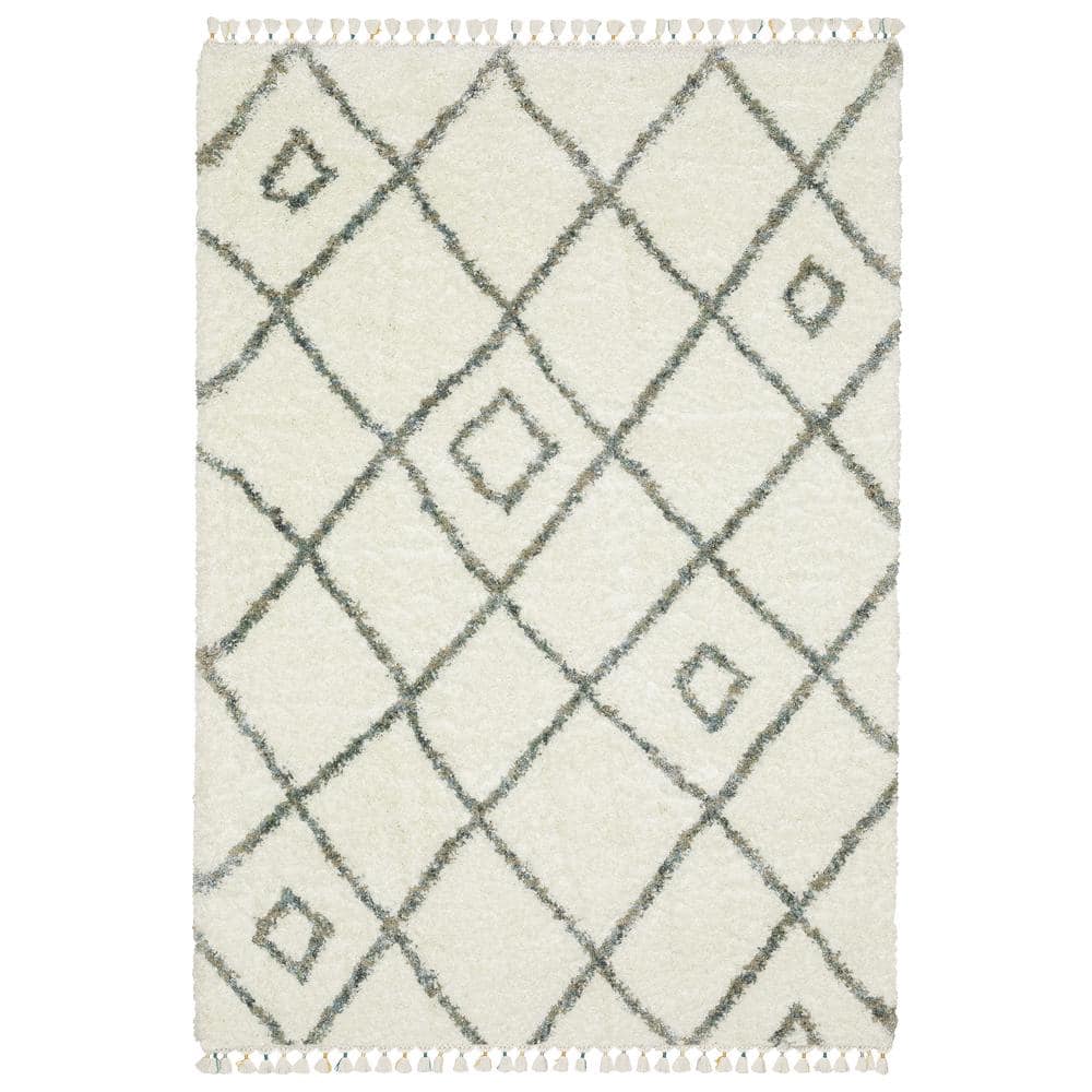 Avalon Ivory/Multi-Colored 10 ft. x 13 ft. Geometric Diamond Lattice Polypropylene Shag Tassel Indoor Area Rug product image for price tracking