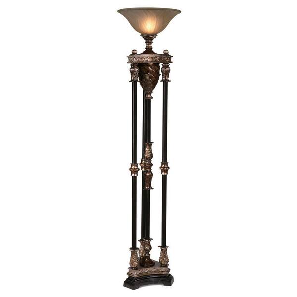 Absolute Decor 71 in. Walnut with Silvered Bronze Four Column Torchiere with Glass Globe