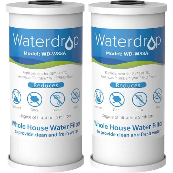 Waterdrop FXHTC Whole House Water Filter, 10 in. x 4.5 in. 5 Micron, Replacement for GE FXHTC,GXWH40L,Culligan RFC-BBSA,Pack of 2