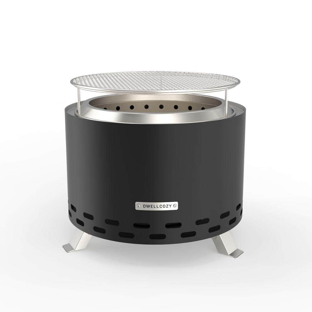  Outdoor Stainless Steel Smokeless Fire Pit with Grill and Bag - Black 12.8 in. x 14.2 in.