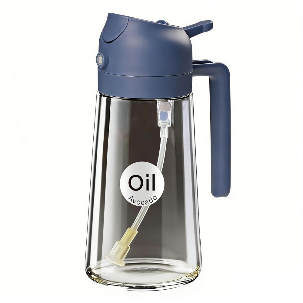 16 oz. Blue Glass 2 in 1 Oil Dispenser, Food Grade Premium Spray Bottle with Portion Control for Salad, Frying, BBQ