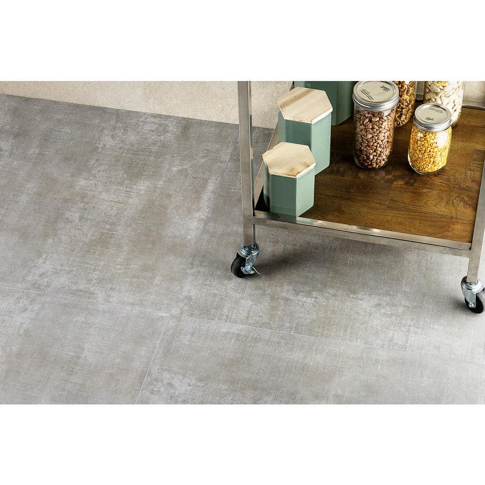 Essential 24" x 24" Matte Gray Porcelain Concrete Look Tile
