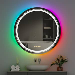 24 in. W x 24 in. H Large Round Frameless Dimmable 8 RGB Backlit 3Front Light Memory Antifog Wall Bathroom Vanity Mirror