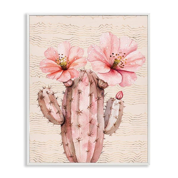 Stupell Industries Pastel Cactus with Blooms by Lettered and Lined White Framed Nature Giclee Art Print 30 in. x 24 in.
