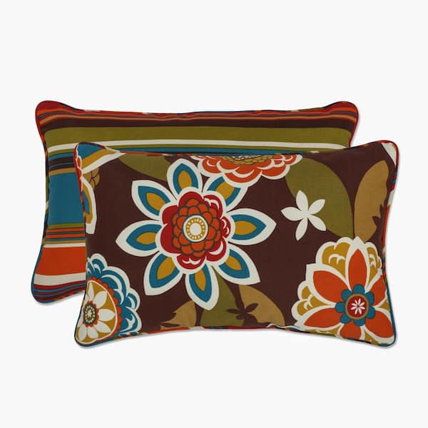 Pillow Perfect Stripe Brown Rectangular Outdoor Lumbar Throw Pillow 2-Pack