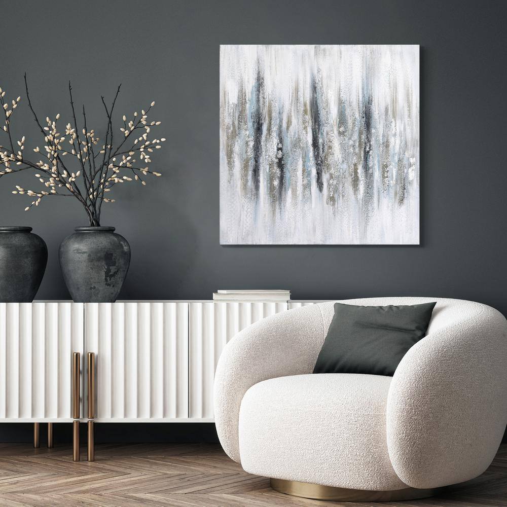 Silver Echoes Textured Hand Painted Frameless Canvas Wall Art