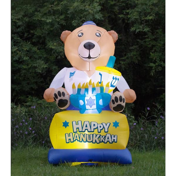 Gardenised Giant Hanukkah Inflatable Bear Yard Decor With Built In Bulbs Tie Down Points And Powerful External Fan Qi003945 The Home Depot