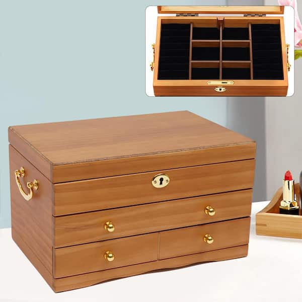 YIYIBYUS 3-Layers Wooden Jewelry Box with Lock OT-ZJGJ-5148 - The Home Depot