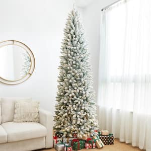 9 ft. Pre-Lit Flocked Pencil Fir Artificial Christmas Tree with 600 Warm White Lights