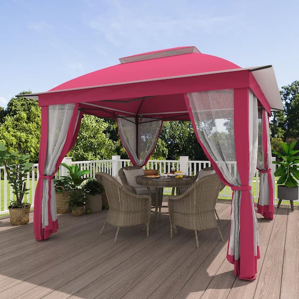 11 ft. x 11 ft. Easy Setup Pop-Up Gazebo Canopy with UV-Resistant and Mosquito Netting Storage Bag